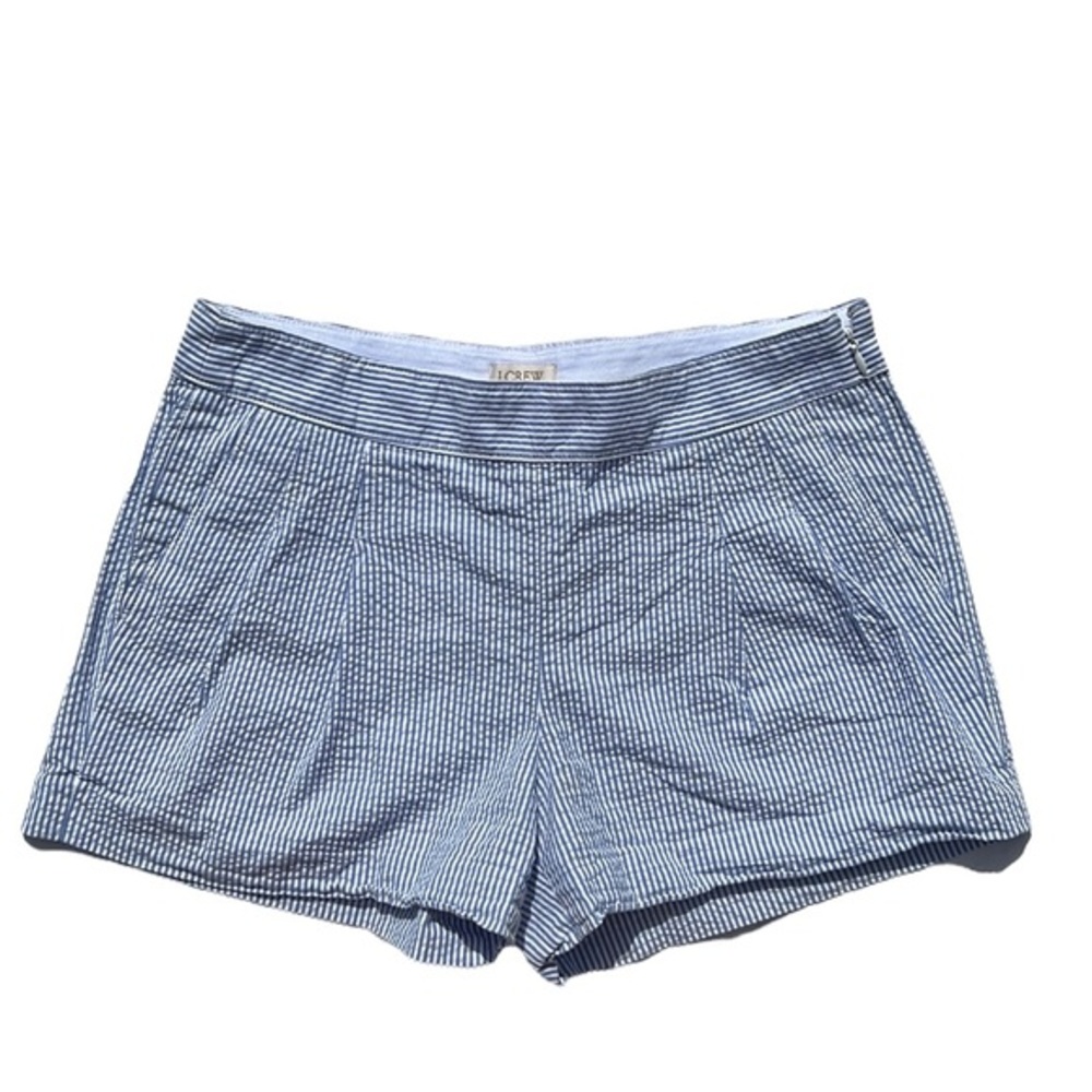 J Crew Pinstripe Blue/White Side Zipper High‎ Waisted Shorts size 2